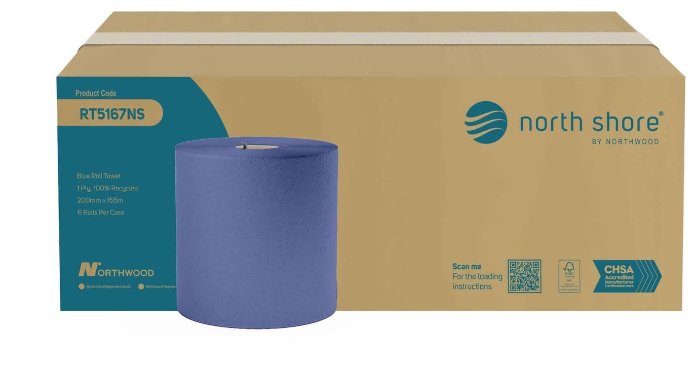 North Shore 1 Ply Recycled Roll Towel Blue RT5167NS