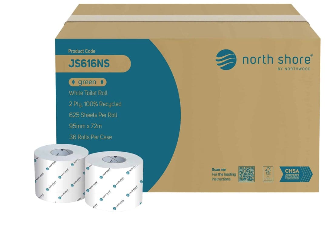 North Shore 2 Ply Recycled White Toilet Roll JS616NS