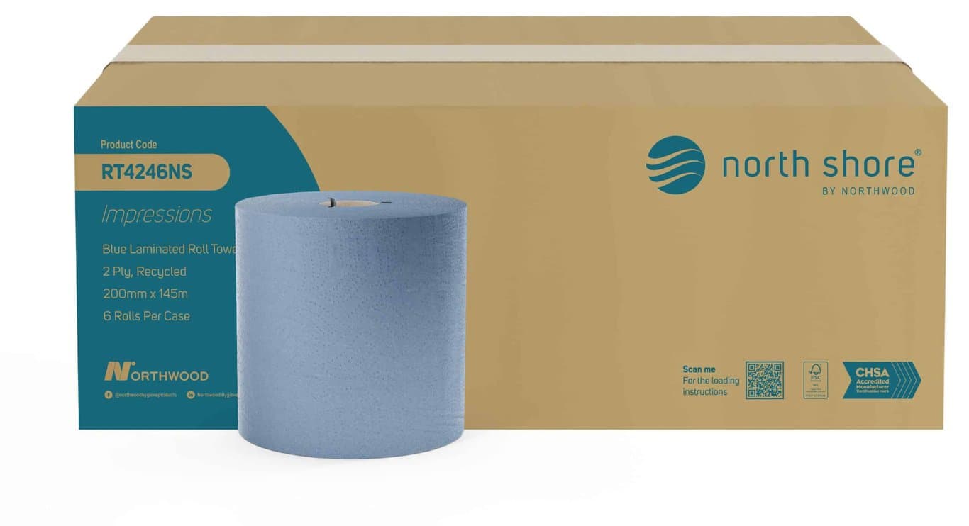 North Shore 2 Ply Recycled Roll Towel Blue RT4246NS