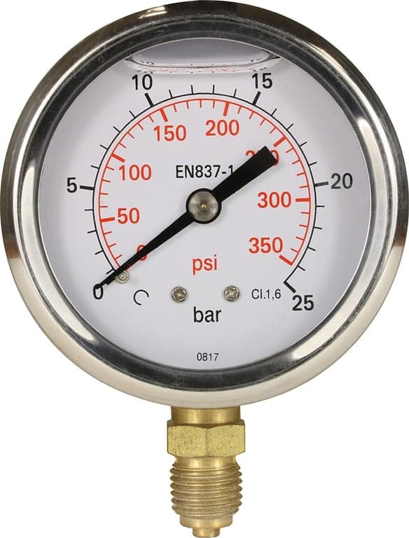 Pressure Gauge Glycerine Filled Bottom Entry S/Steel 63mm