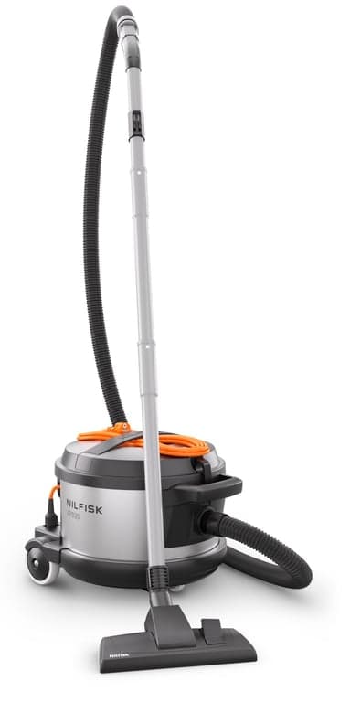 Nilfisk VP930 Pro HEPA commercial vacuum cleaner with durable stainless steel body and orange cable