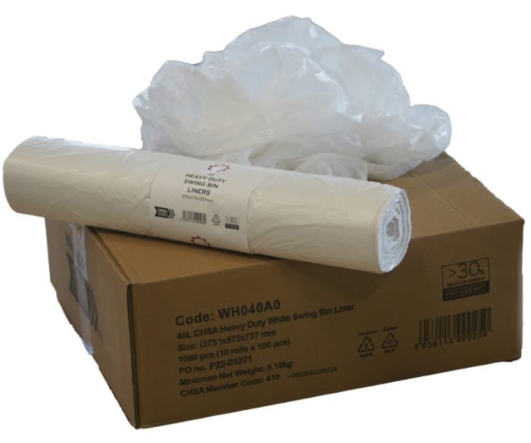 Swing Bin Liner White 40L (Box of 3000)